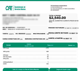 Recibo de CFE de candidato para adquisición de celdas solares