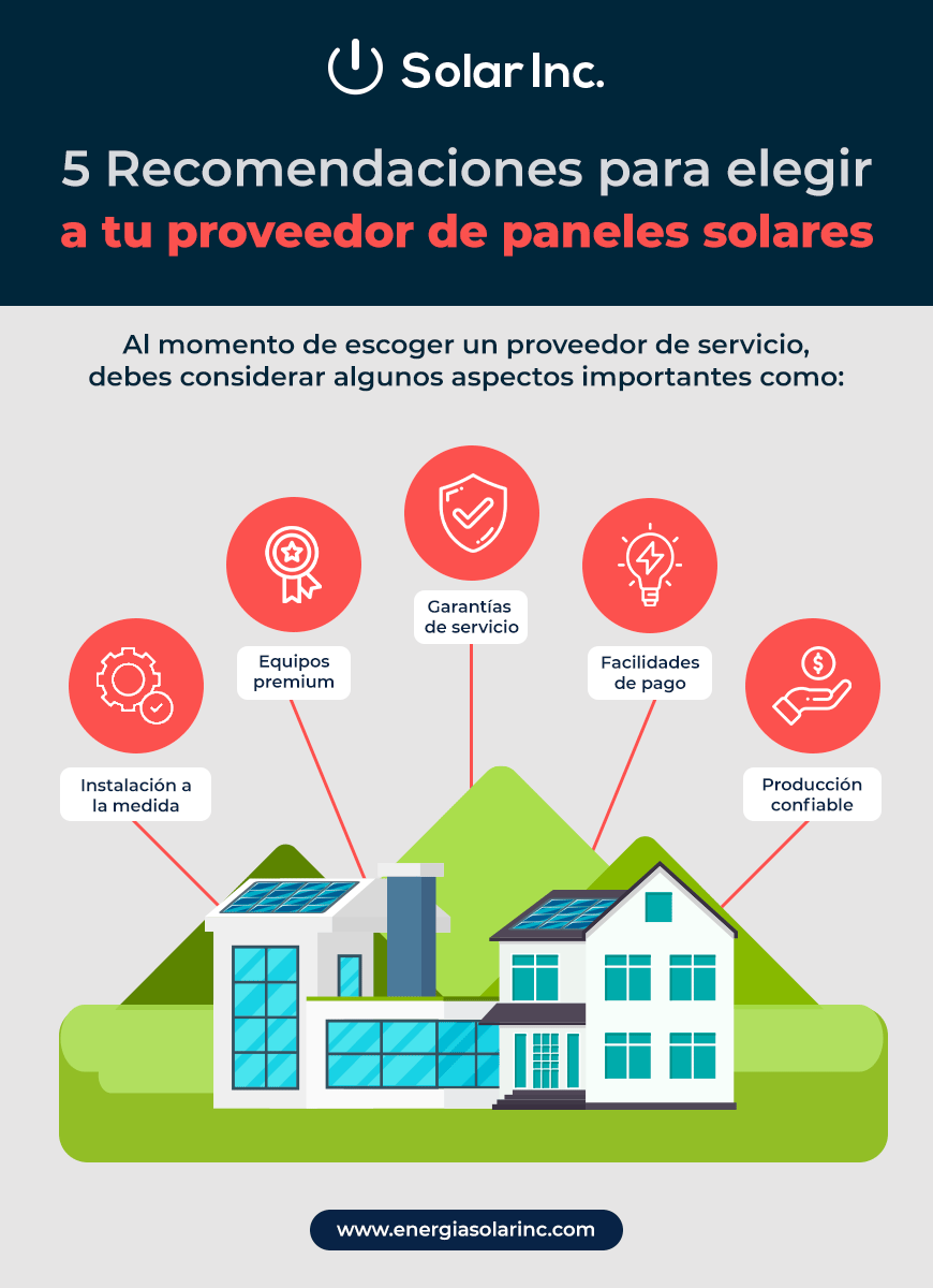 Infografía sobre 5 recomendaciones para elegir a tu proveedor de paneles solares